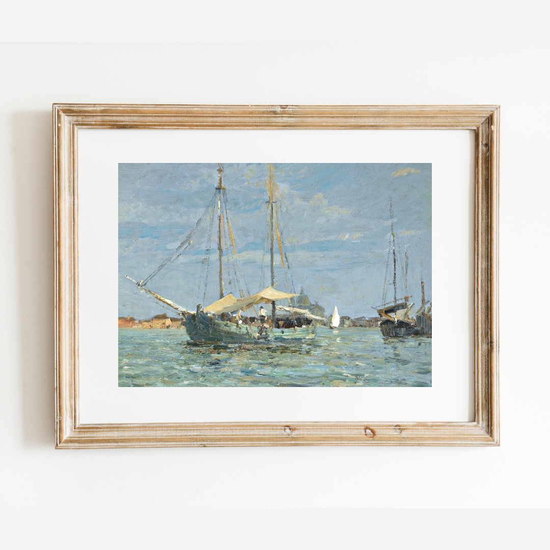 The Green Fishing Boat Antique Art Print