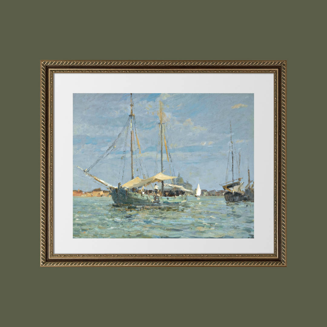 The Green Fishing Boat Antique Art Print