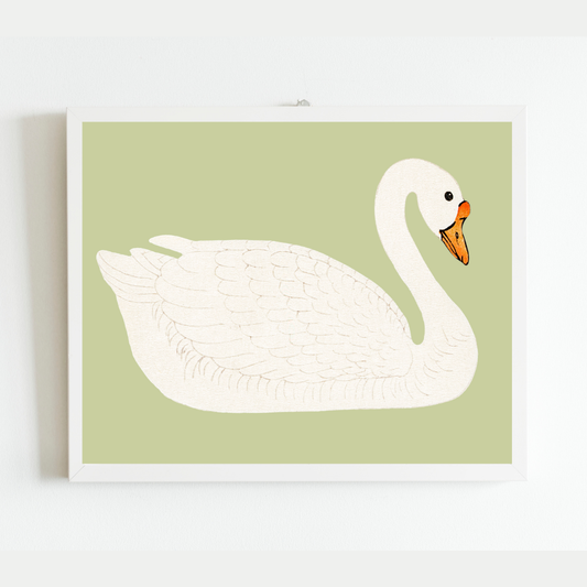 A Swan Antique Art Print (Green)