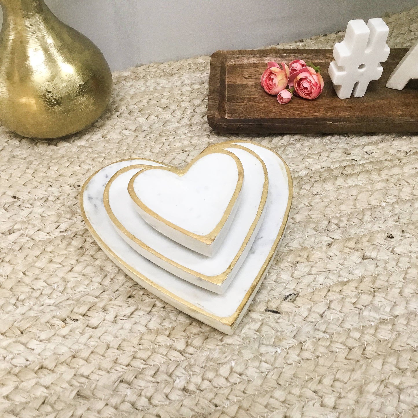 Small White Marble Heart Tray w/ Gold Edge