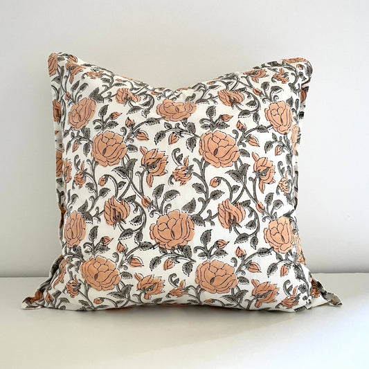 18x18 cotton peach greyblock print vintage roses square pillow