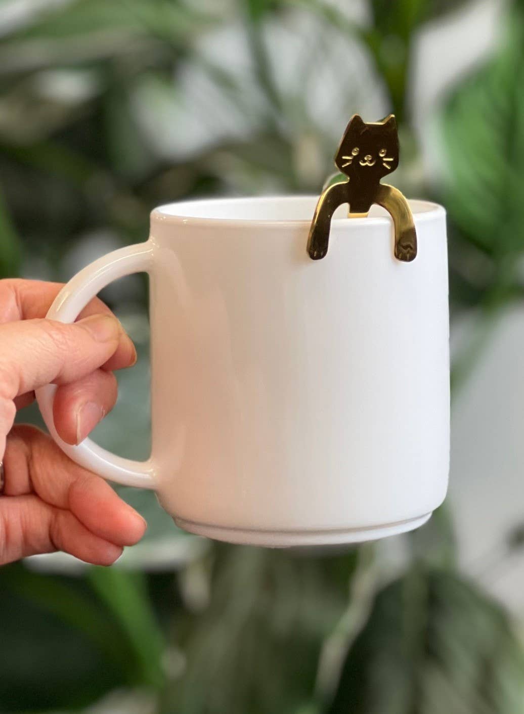 Cat Hanging 4.5"L Tea Spoon Gold