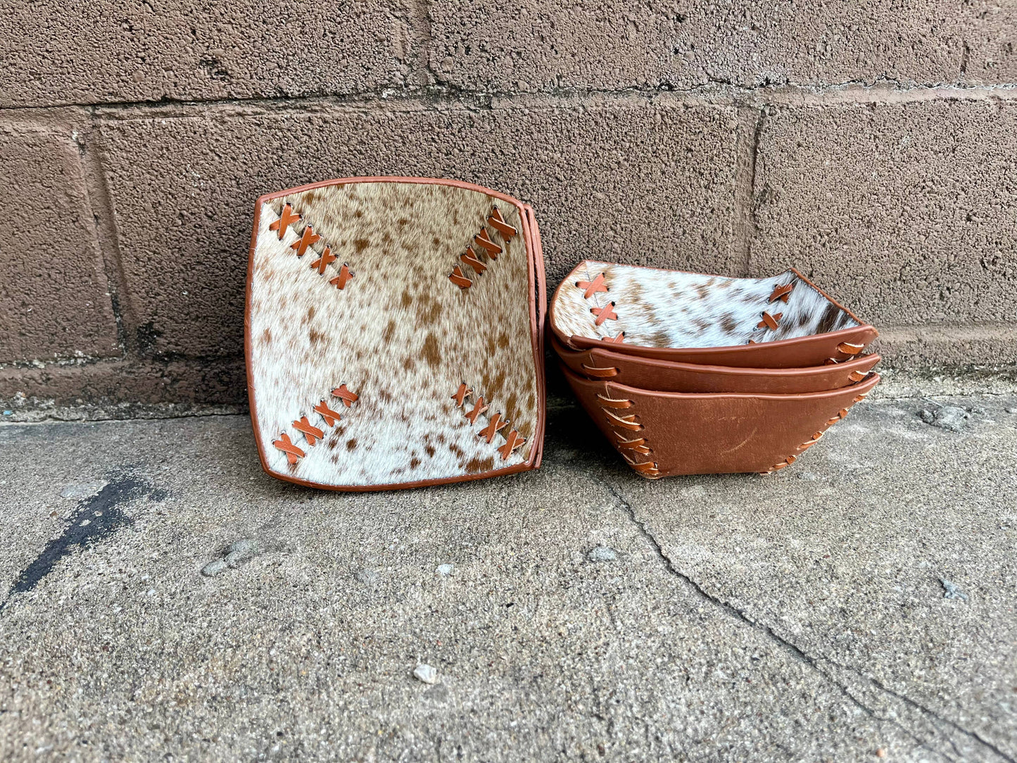 Cross Stitched Small Cowhide Bowl