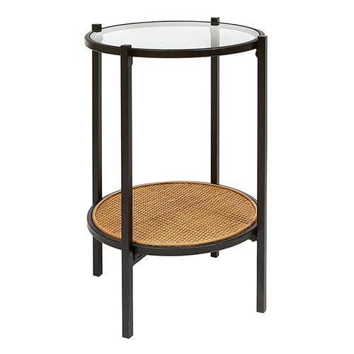 Glass Rattan Accent Table