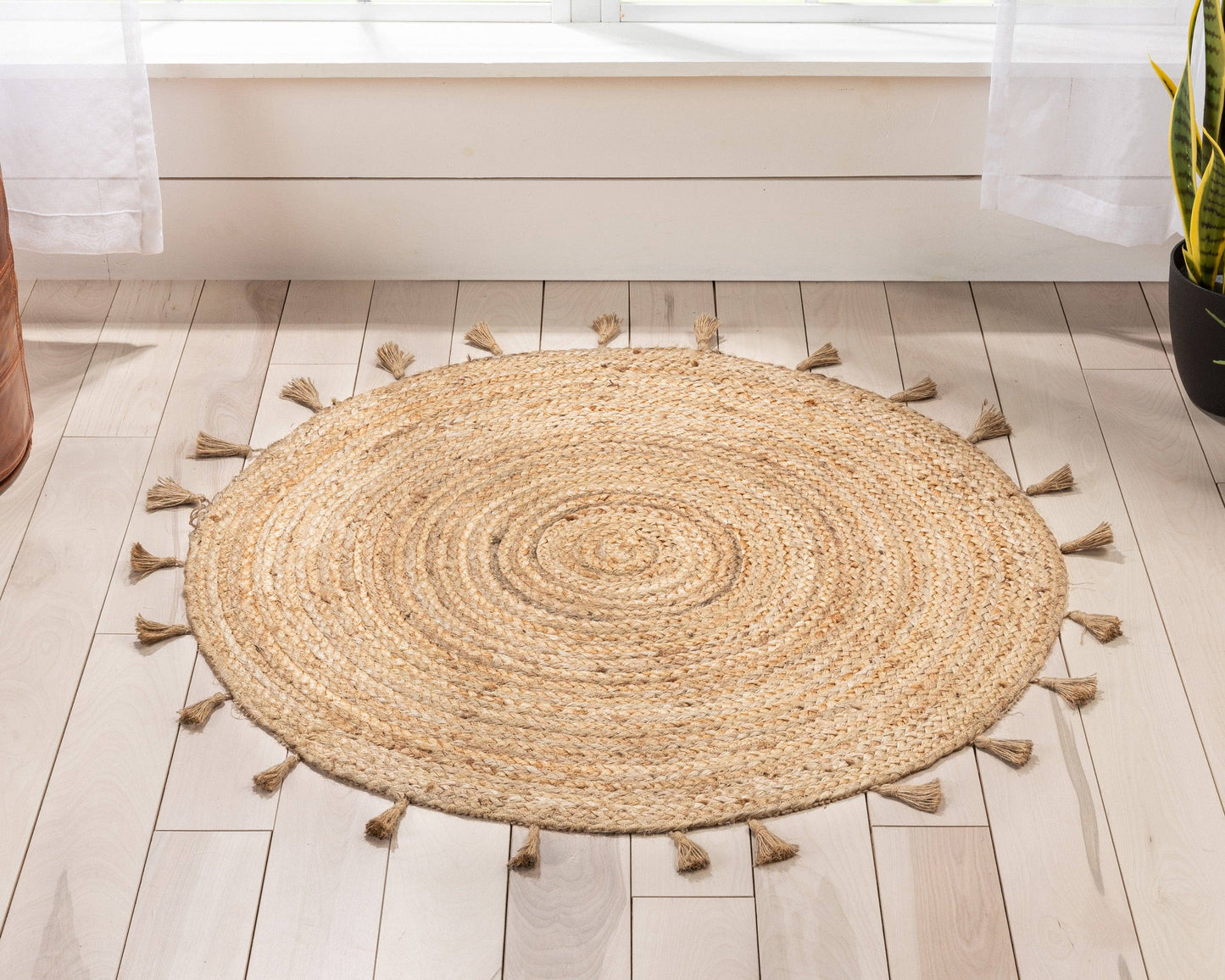 Philomena Bohemian Hand-Braided Jute Natural Textured Rug