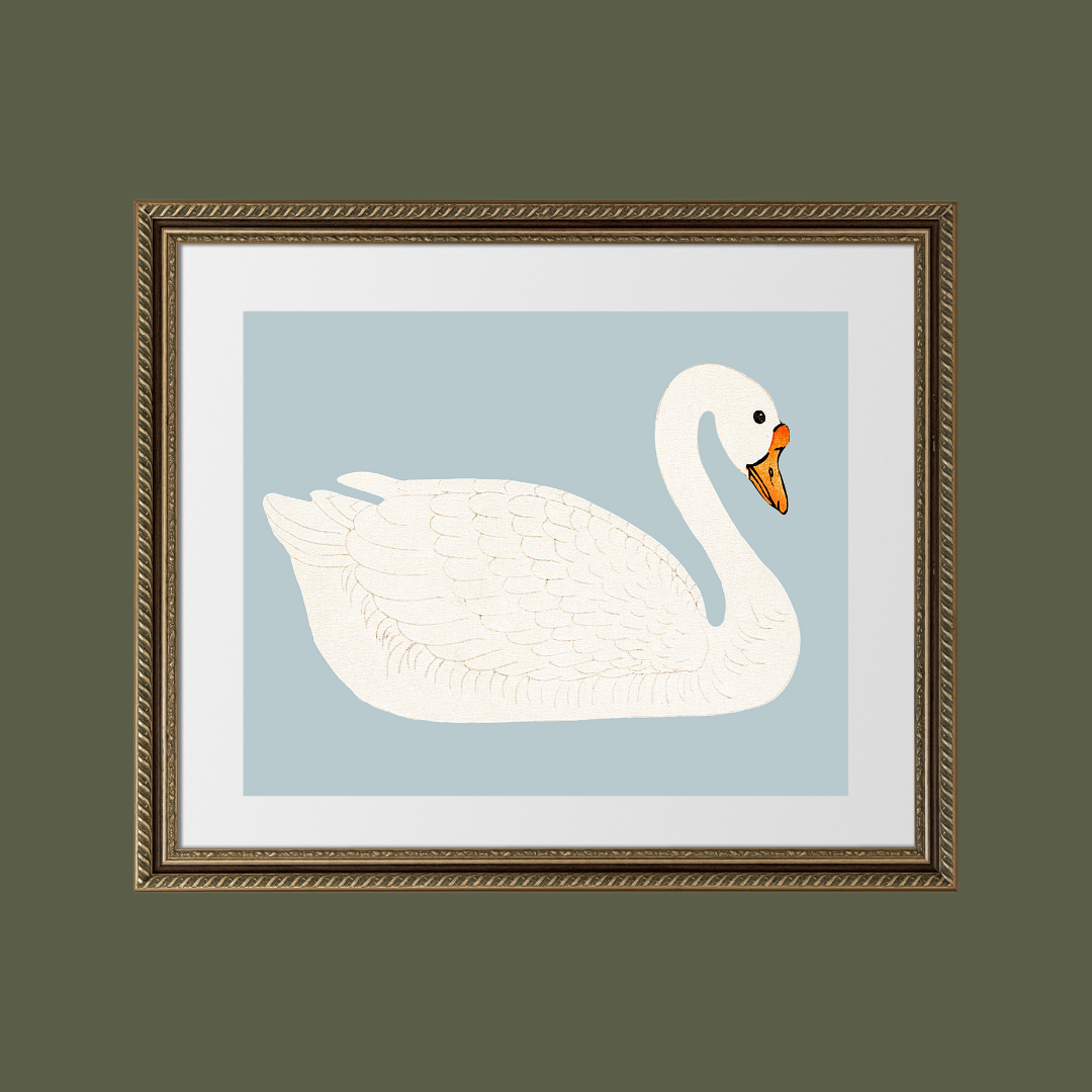 A Swan Antique Art Print (Blue)