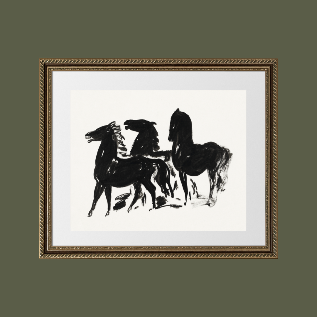 Three Horses Antique Art Print