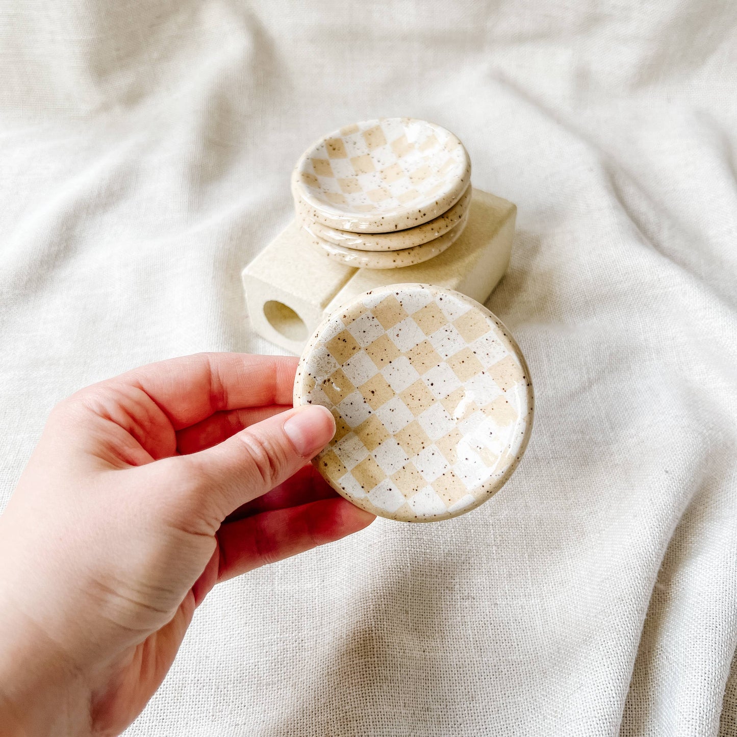 Mini White Checker Ceramic Trinket Dish | Made To Order 