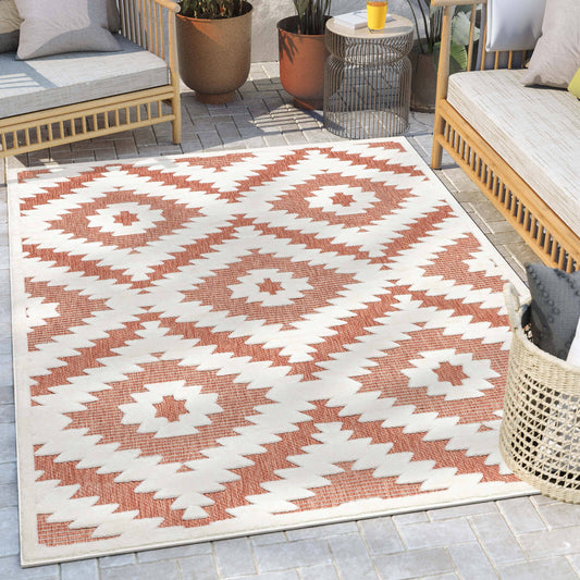 Keiko Tribal Moroccan Indoor/Outdoor Terracotta High-Low Rug