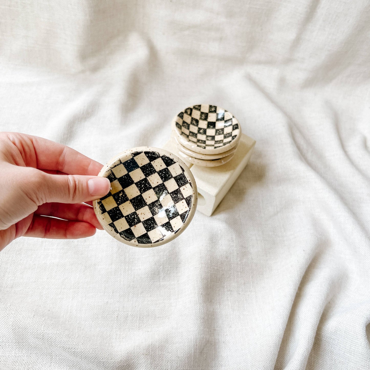 Mini Black Checker Ceramic Trinket Dish | Made To Order