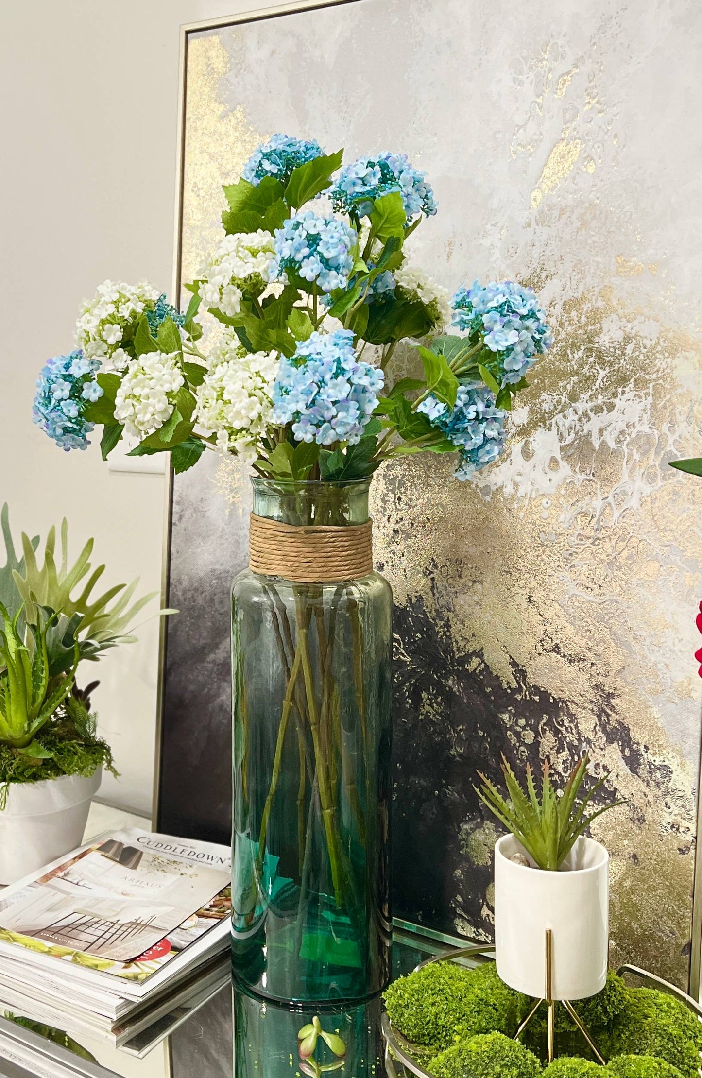 27"-3 Blooms-faux Snowball hydrangea spray