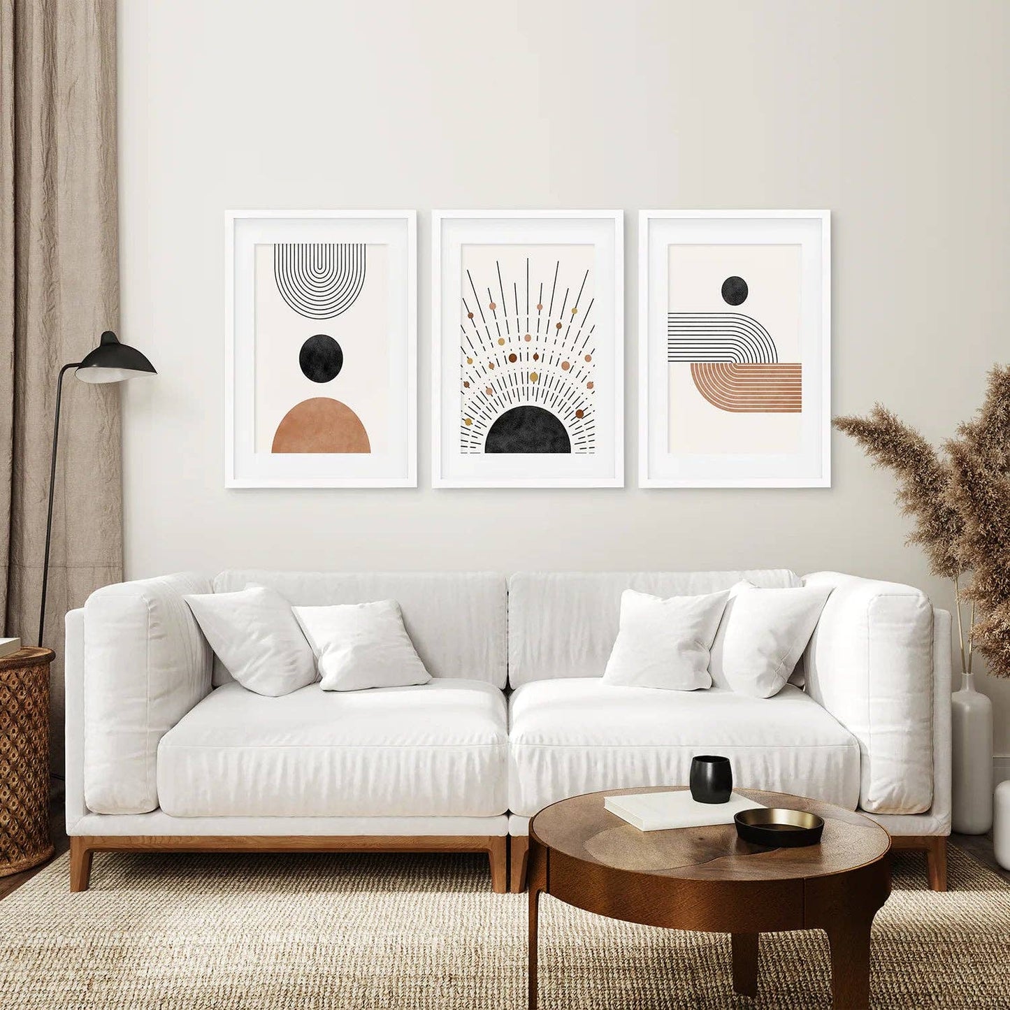 Geometric Boho Wall Art Set of 3 Pieces. Mid Century Style