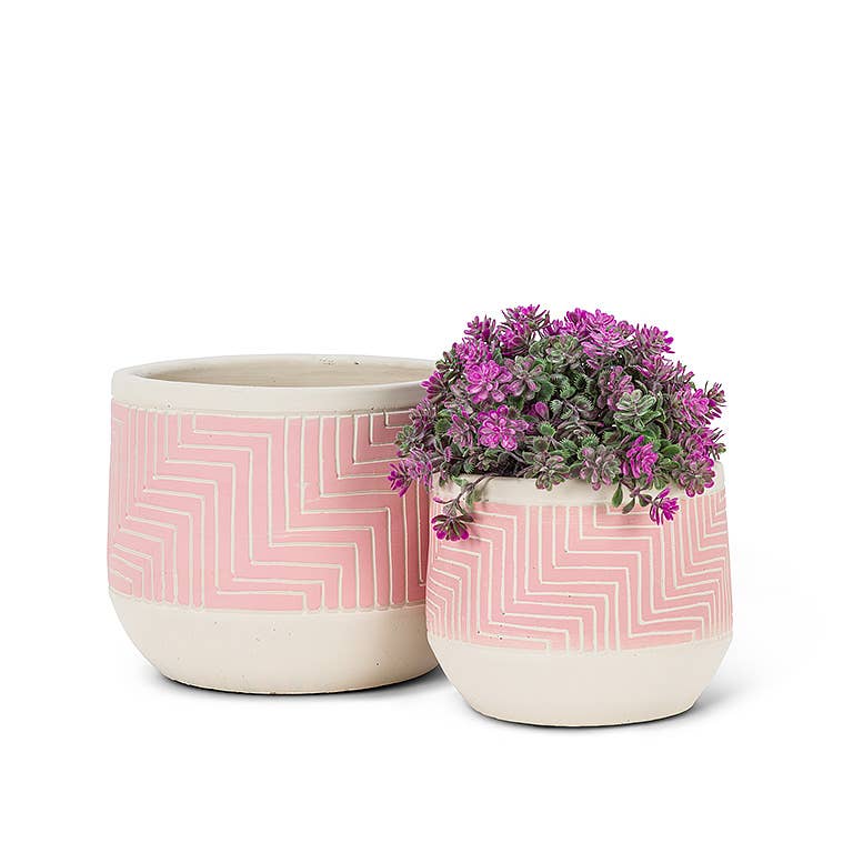 Pink Sm Etched Planter-5"D