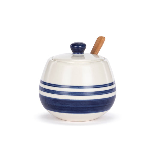 Hand Painted Ceramic Stripe Condiment Dish with Spoon