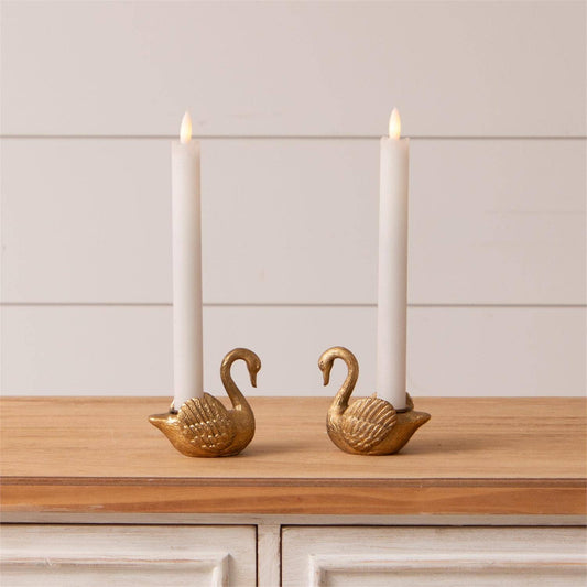 Gold Swan Tapered Candle Holders