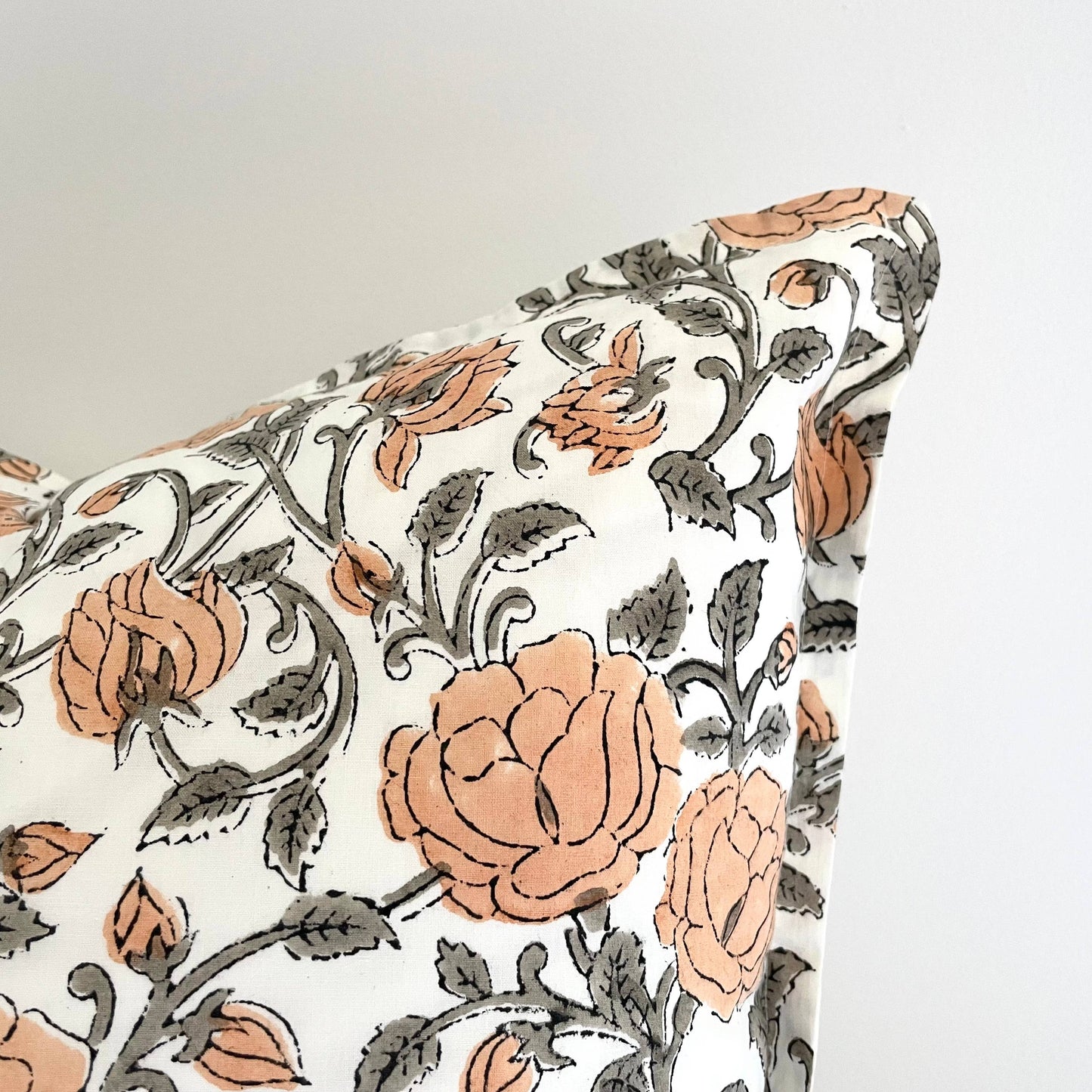 18x18 cotton peach greyblock print vintage roses square pillow