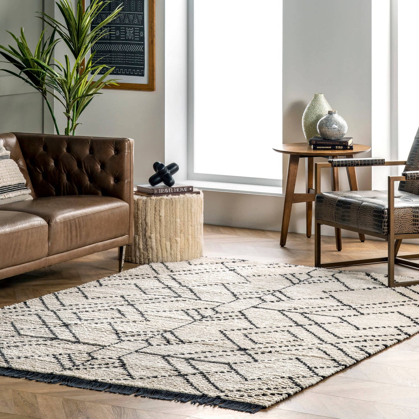 Carlina Modern Geometric Soft Shag Fringe Area Rug