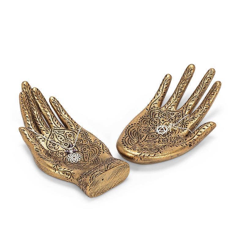 S/2 Engraved Hand Dish-Gold-6"L