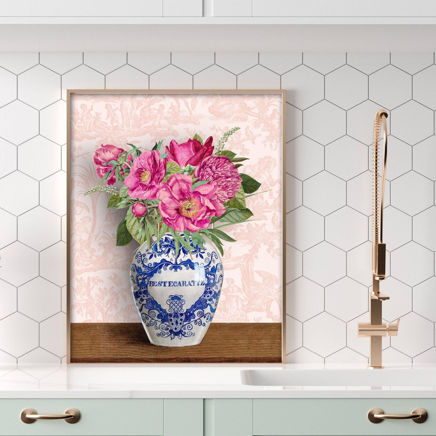 Chinoiserie Vase Peonies Art Print