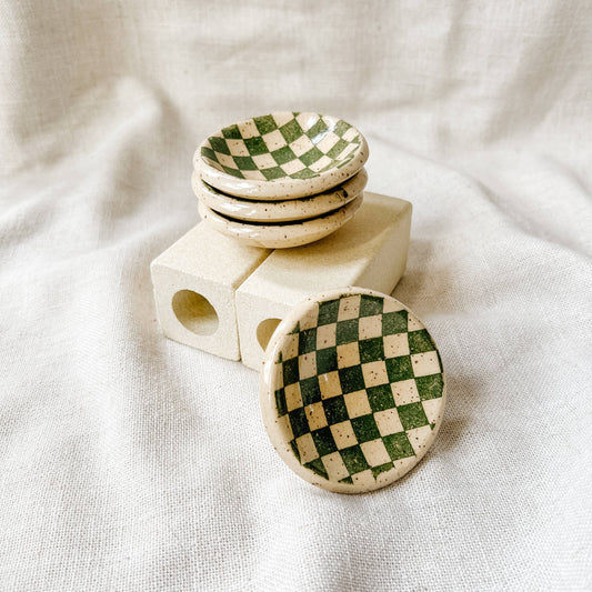 Mini Green Checker Ceramic Trinket Dish | Made To Order