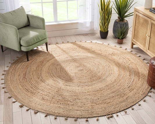 Philomena Bohemian Hand-Braided Jute Natural Textured Rug