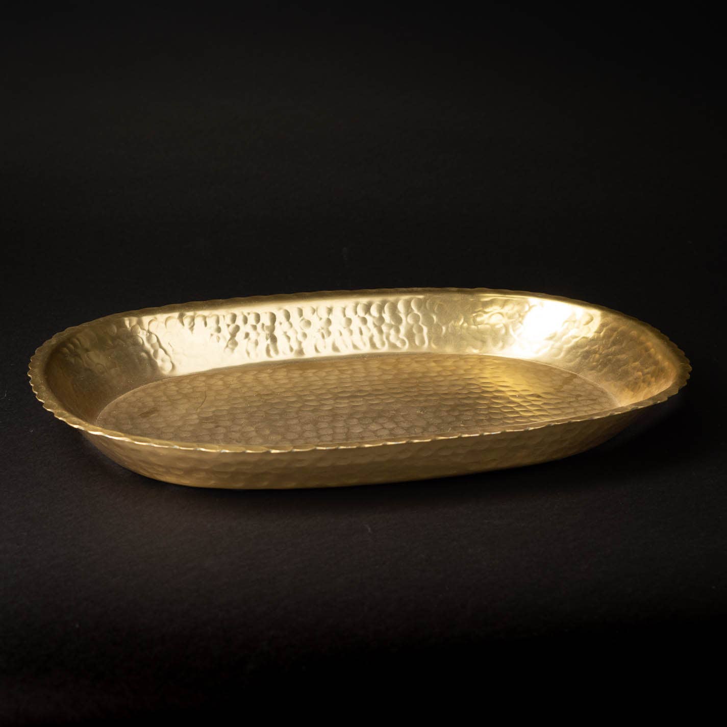 Gold Aluminum Hammered Oval Torn Edge Tray w/ Lip