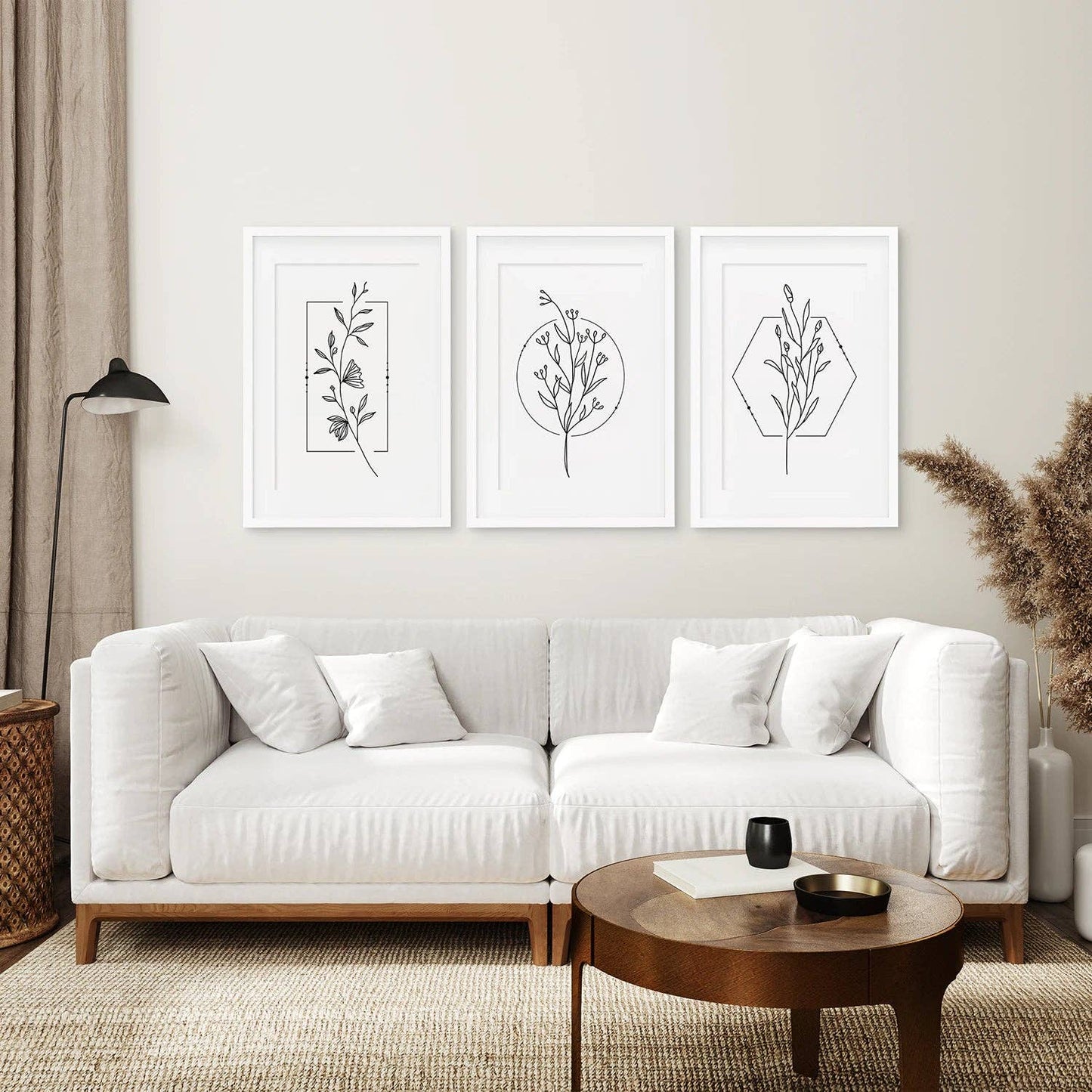 Minimal Flower Line Art: Black White Wall Art Set