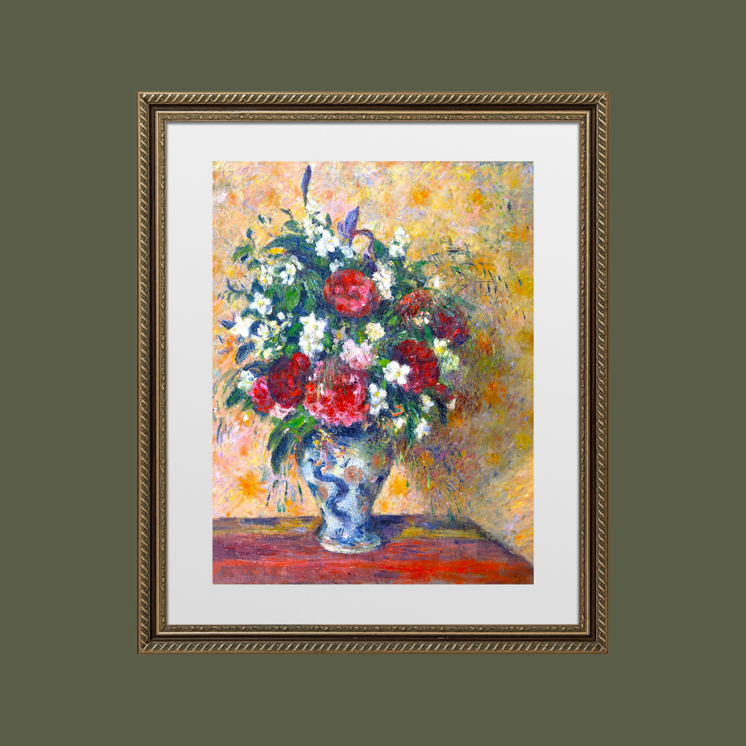 Still Life Flowers in Vase Antique Art Print