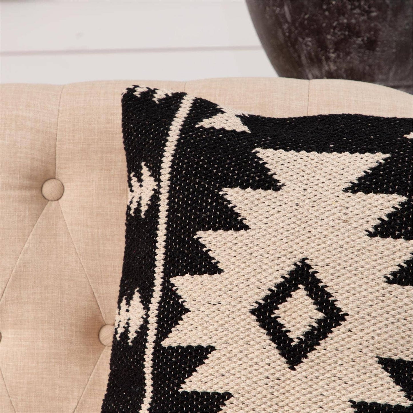 Southwest rustic Abobe Black And Cream Kilim Pillow 18” with insert