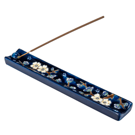 Handpainted Ceramic Incense Holder 9 inch L Plum Blossoms (1/72)