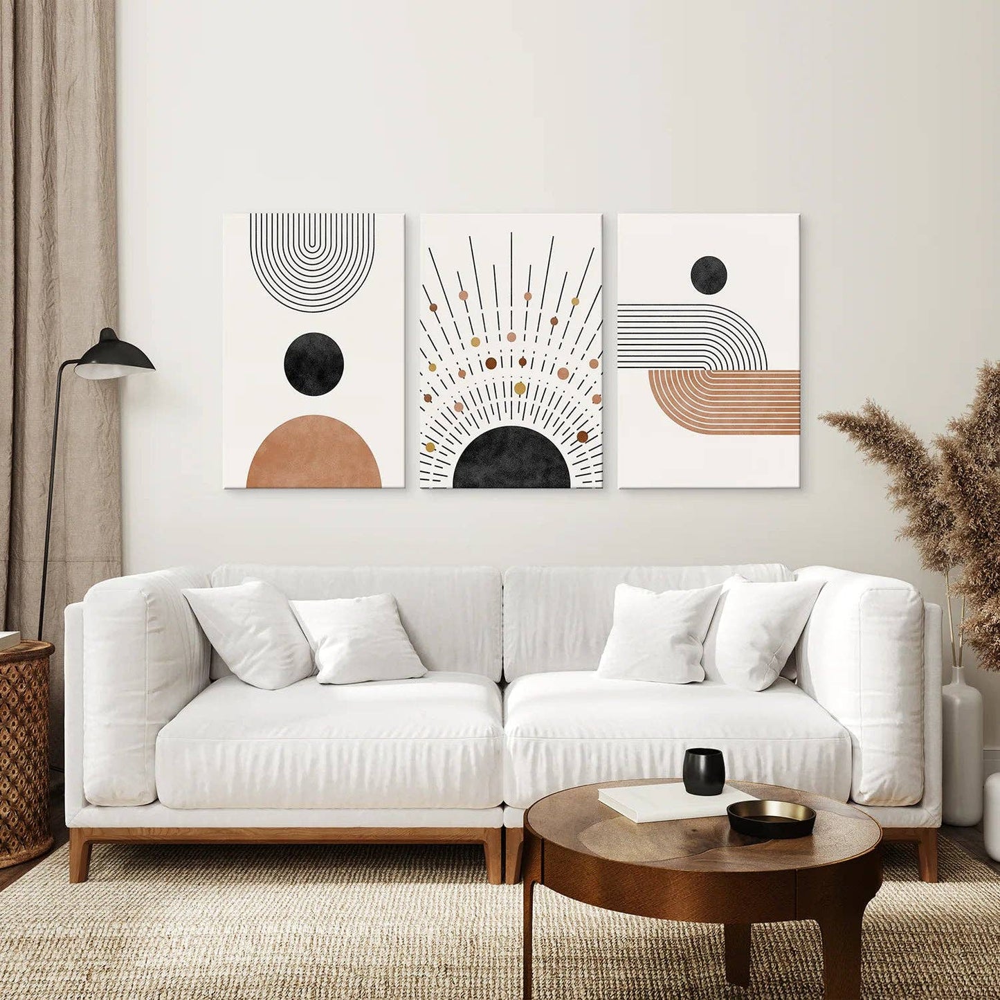 Geometric Boho Wall Art Set of 3 Pieces. Mid Century Style