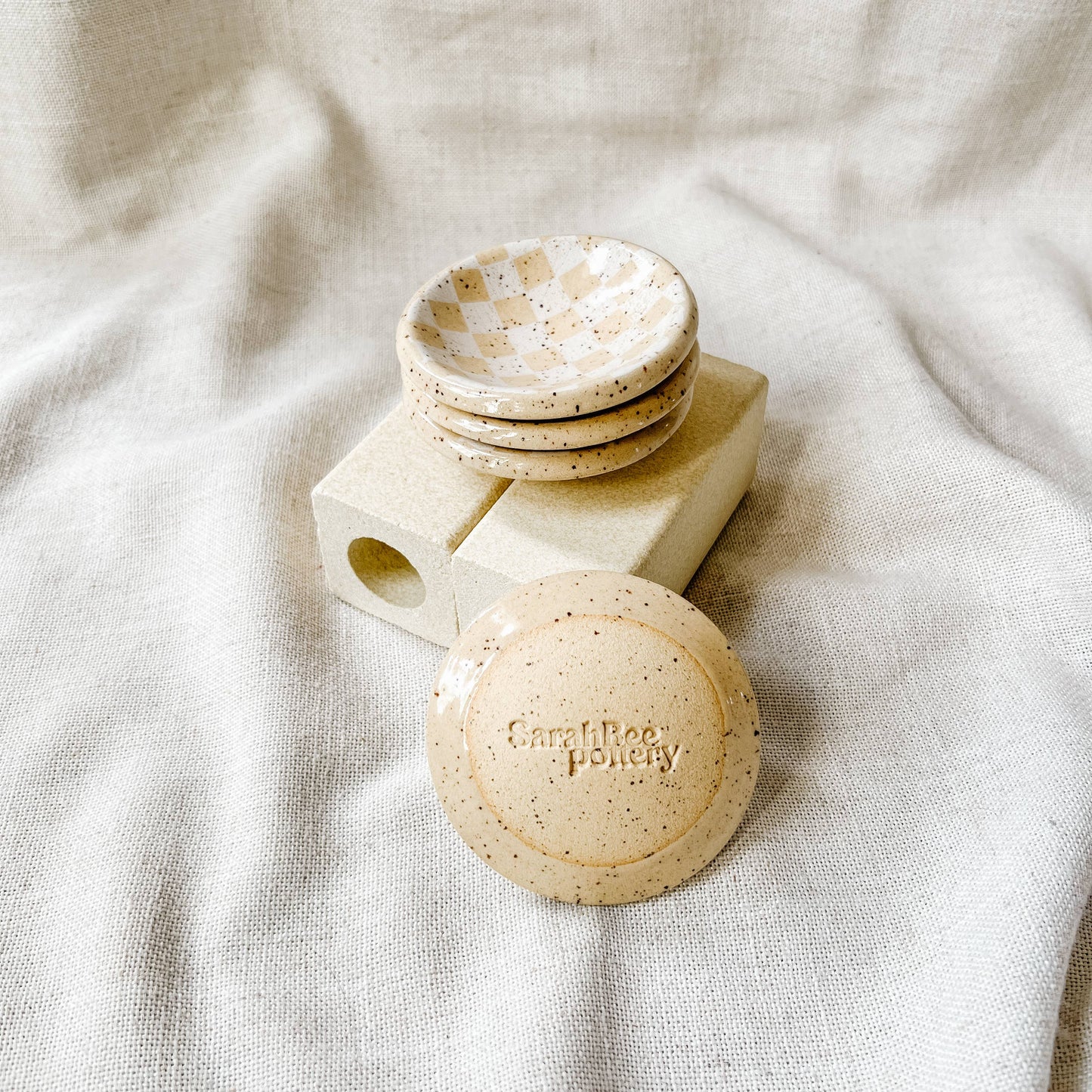 Mini White Checker Ceramic Trinket Dish | Made To Order 