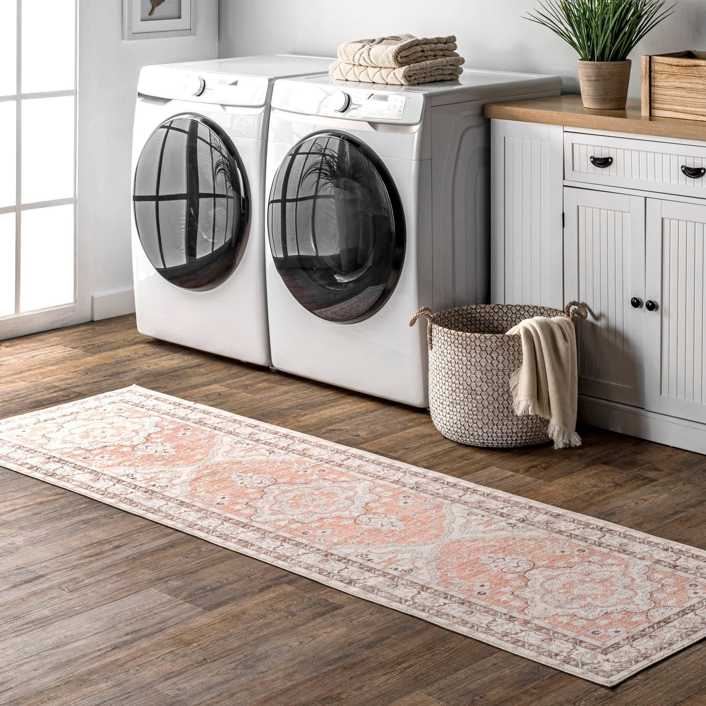 Faded Rosette Washable Area Rug