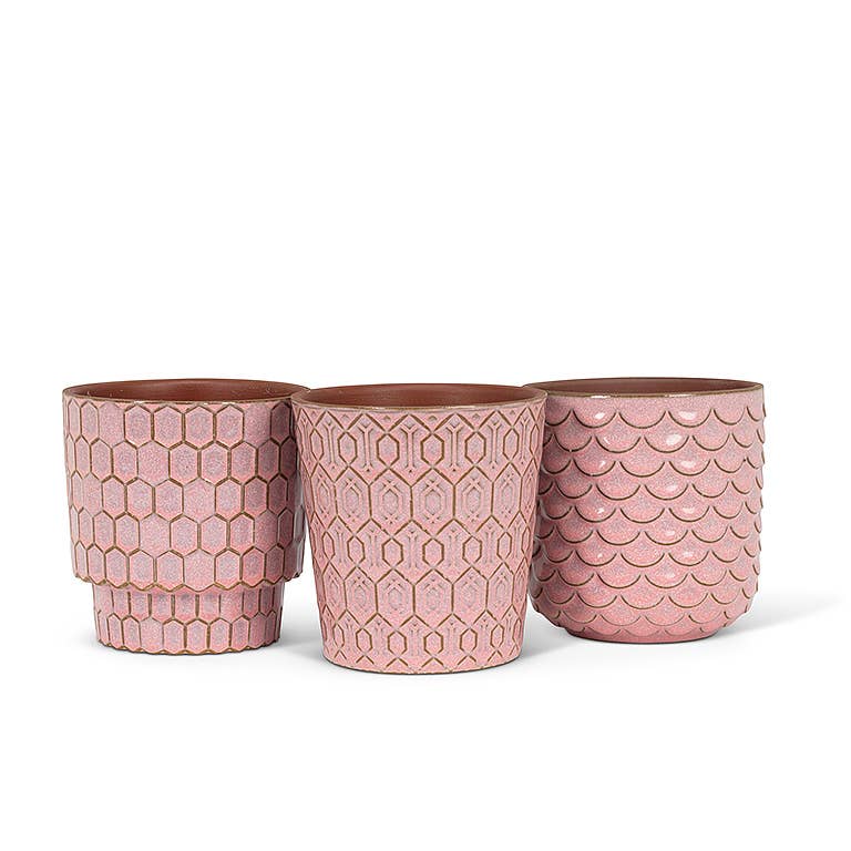 Sm Textured Planters-3Asst-Pnk-4"H