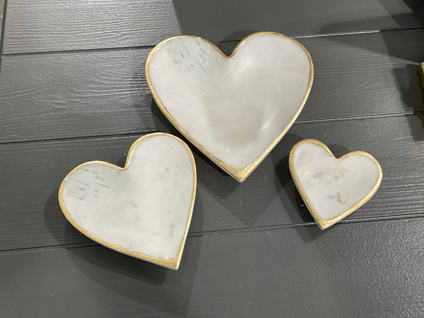 Small White Marble Heart Tray w/ Gold Edge