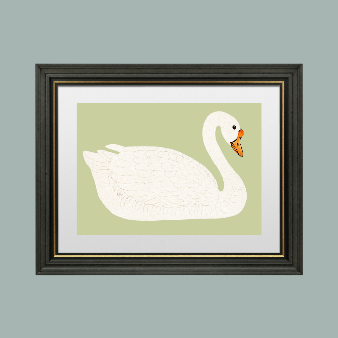 A Swan Antique Art Print (Green)