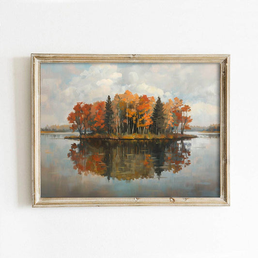 Autumn Tree Island on Lake Art Print