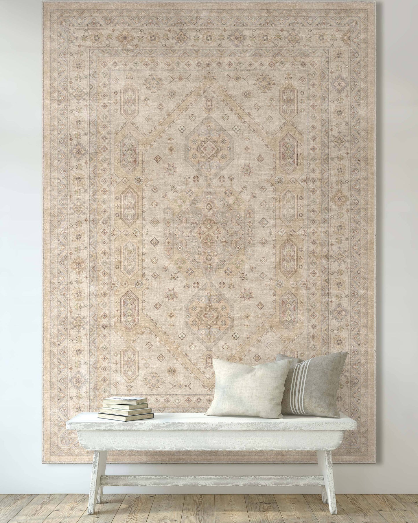 Nicosia Vintage Tribal Medallion Beige Flat-Weave Rug