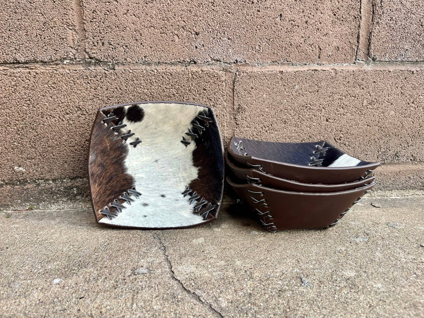 Cross Stitched Small Cowhide Bowl