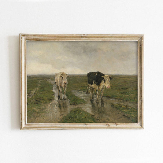 Cows in the Rain Vintage Art Print 11x14 Vintage farmland