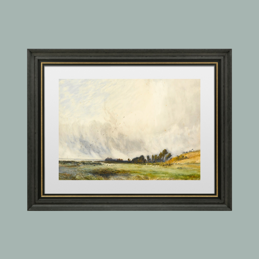 Antique Sheep Grazing By The Coast Print