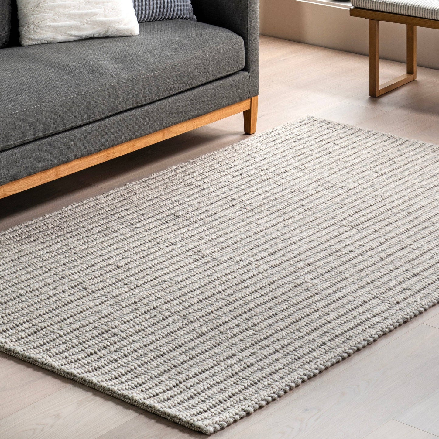 Aaleigha Casual Striped Wool Area Rug