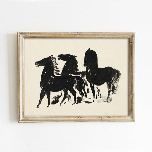 Three Ink Horses Vintage Art Print