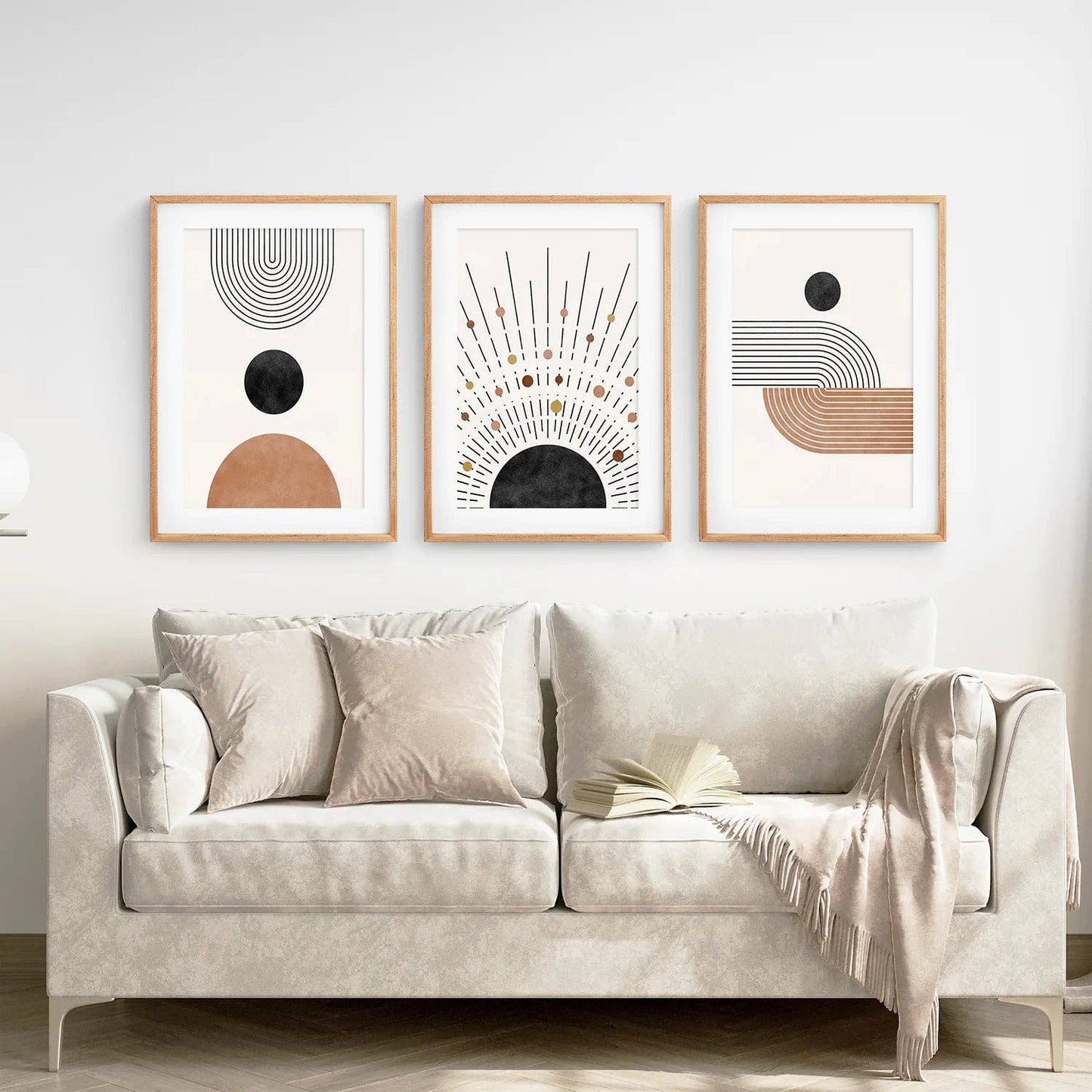 Geometric Boho Wall Art Set of 3 Pieces. Mid Century Style