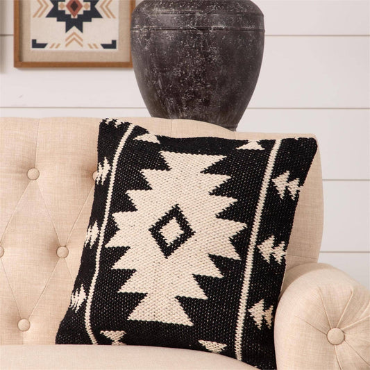 Southwest rustic Abobe Black And Cream Kilim Pillow 18” with insert