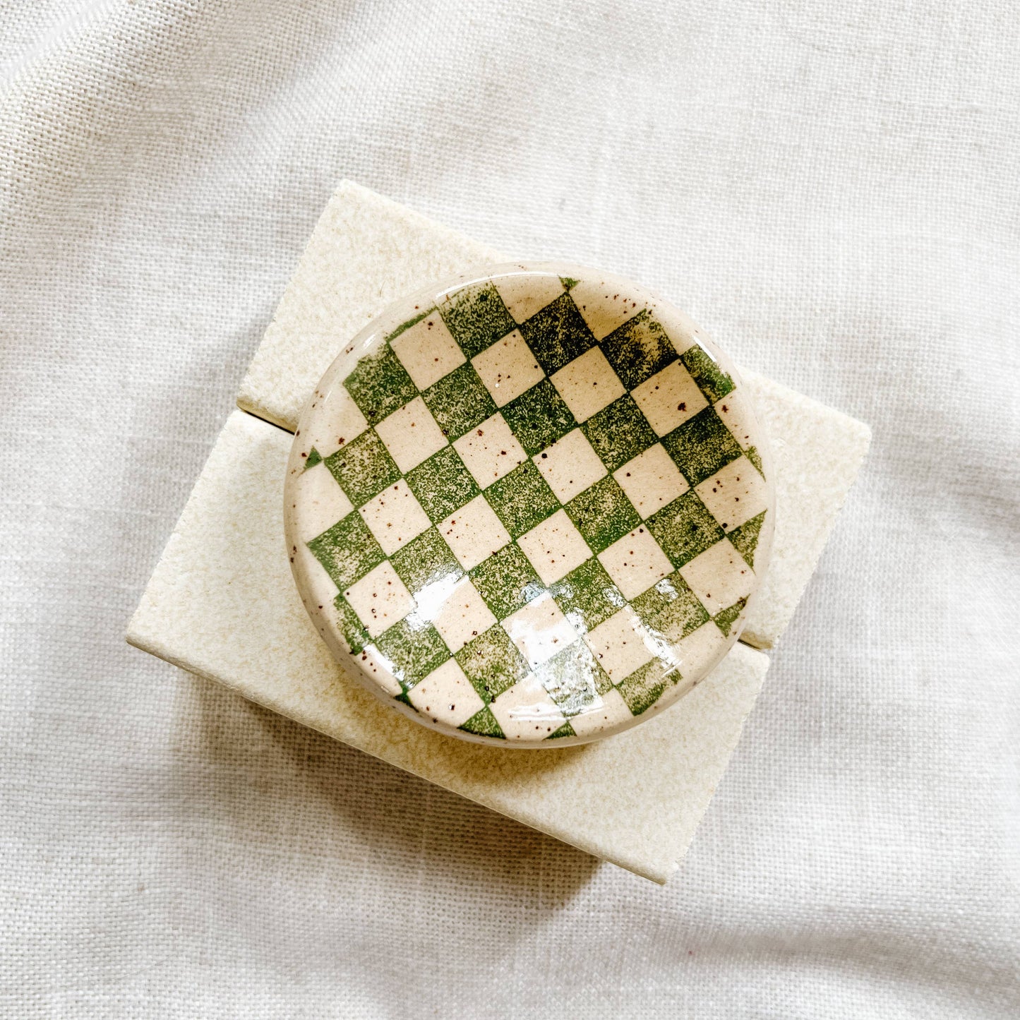 Mini Green Checker Ceramic Trinket Dish | Made To Order