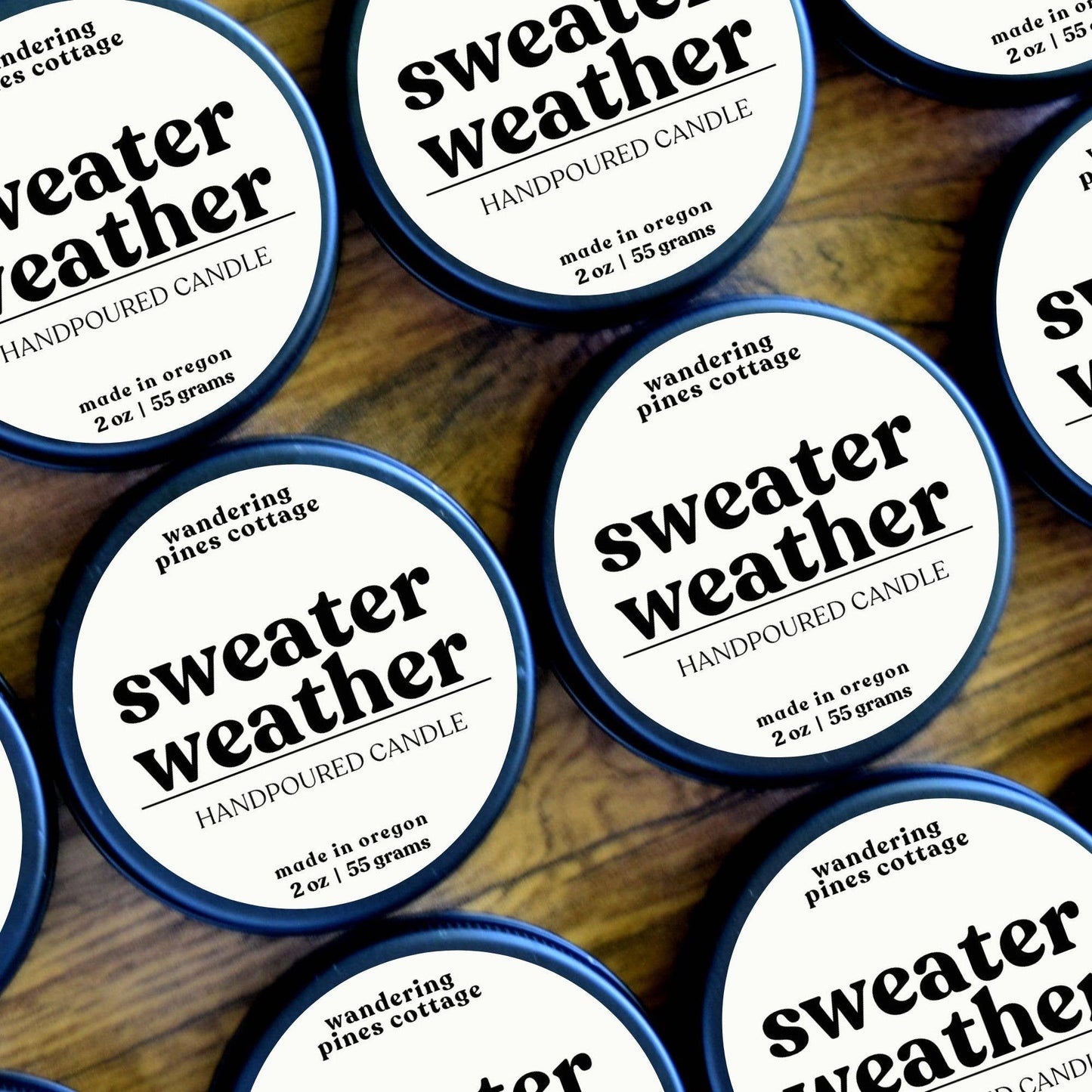 Sweater Weather - 2 oz Black Tin Travel Candle, Fall Candle