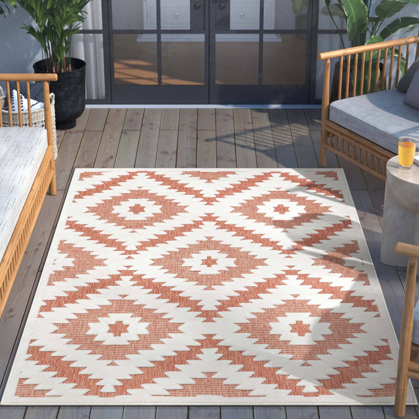 Keiko Tribal Moroccan Indoor/Outdoor Terracotta High-Low Rug