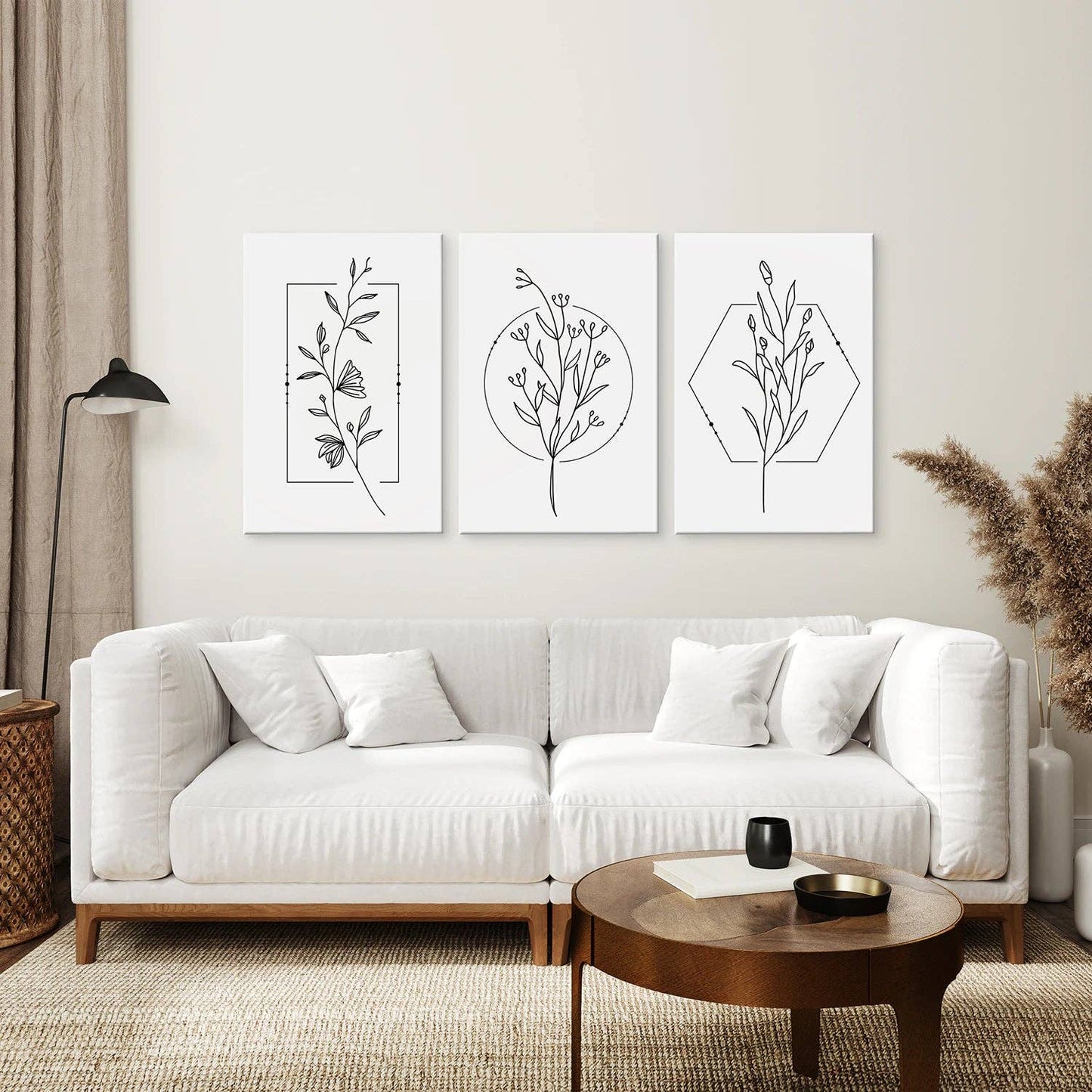 Minimal Flower Line Art: Black White Wall Art Set