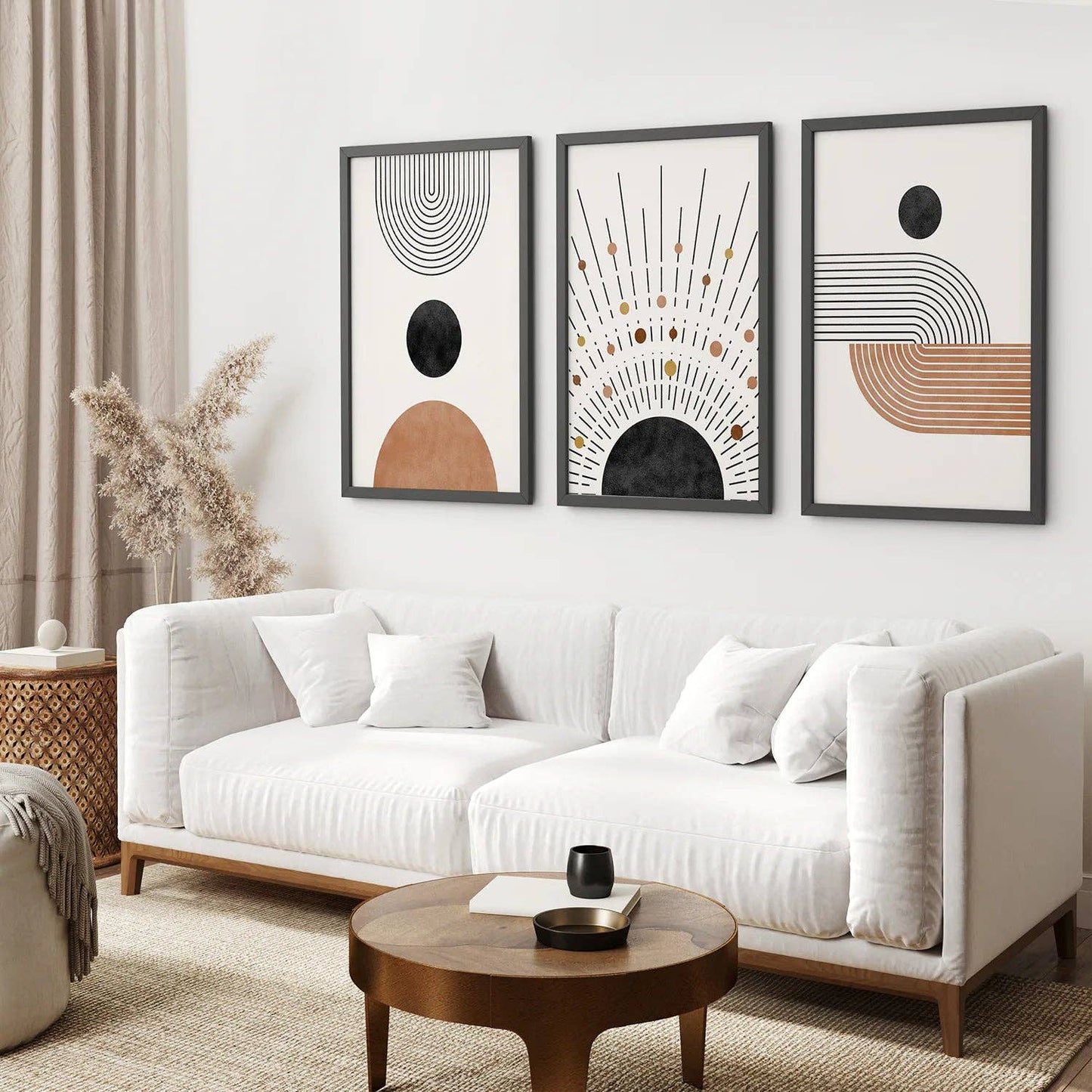 Geometric Boho Wall Art Set of 3 Pieces. Mid Century Style